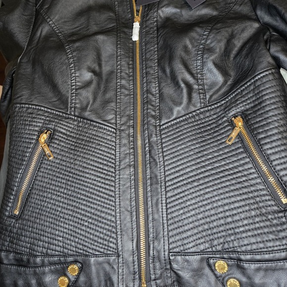 Lock & Love Black Premium Faux Leather Moto Biker Jacket‎ - Size M - New - Picture 3 of 8